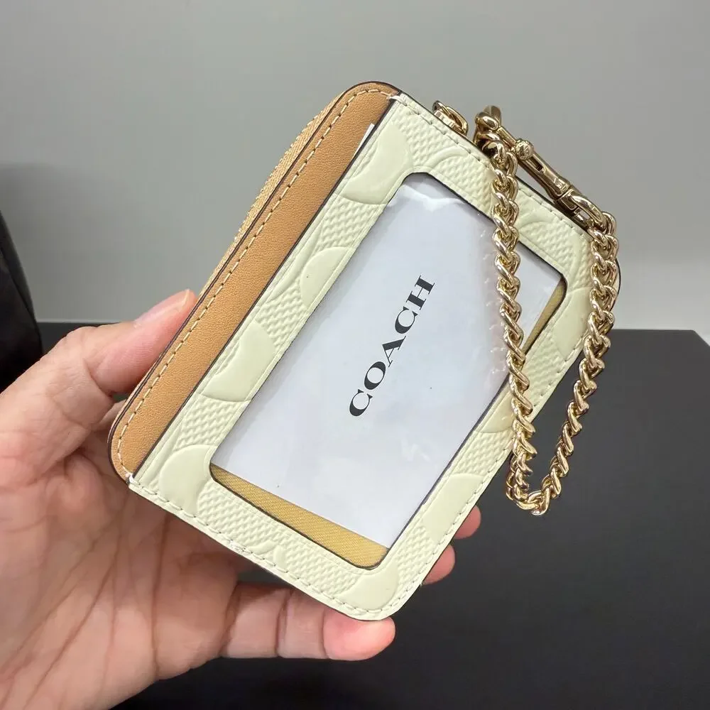 Coach Zip Card Case In Signature Leather With Charm CFI28 Gold/Light Lemon